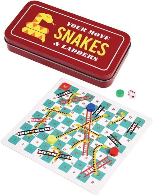 Travel snakes and ladders game in a tin Travel snakes and ladders game in a tin
