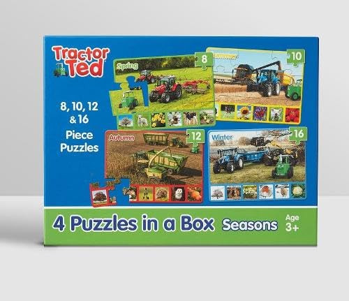 4 puzzles in a box – Tractor Ted : Four Seasons on the Farm Puzzles – Spring, Summer, Autumn and Winter – Perfect for Kids age 3+ 4 puzzles in a box – Tractor Ted : Four Seasons on the Farm Puzzles – Spring, Summer, Autumn and Winter – Perfect for Kids age 3+